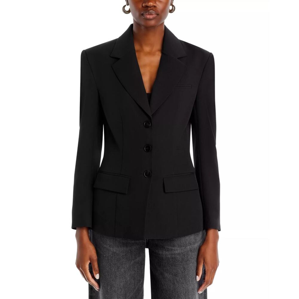FORE Women Black Stretch Fitted Classic 3 Button Formal Suit Blazer Size L